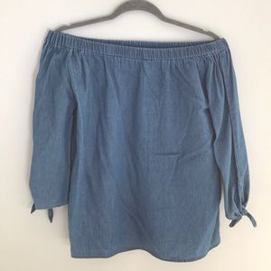 Off the shoulder denim shirt